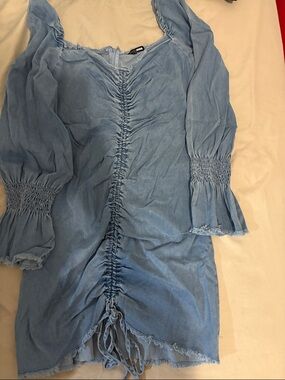 Fashion Nova Light Blue Ruched Mini Dress